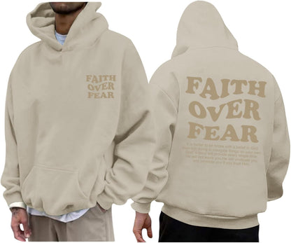 Faith over Fear Hoodie Men Christian Jesus Sweatshirts Bible Verse Graphic Hoodies Inspirational Streetwear Pullover