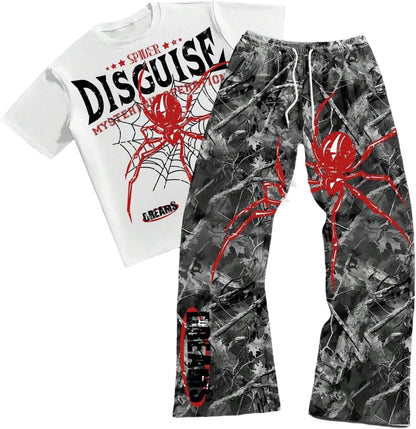Men'S Y2K Outfits 2 Piece Graphic Tee and Pants Rave Sweatsuits Set