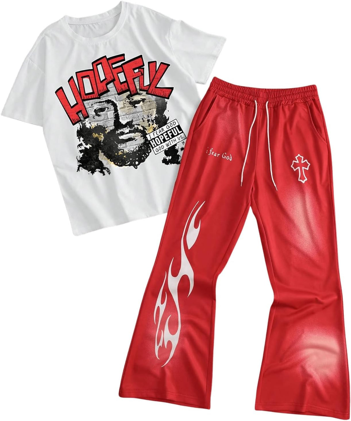 Men'S Y2K Outfits 2 Piece Graphic Tee and Pants Rave Sweatsuits Set