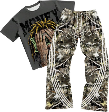 Men'S Y2K Outfits 2 Piece Graphic Tee and Pants Rave Sweatsuits Set