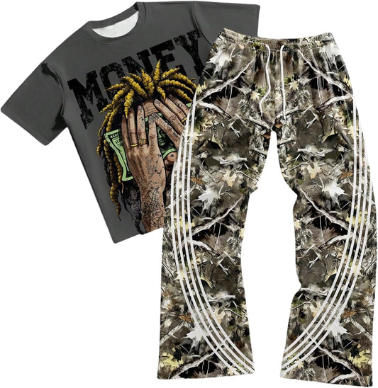 Men'S Y2K Outfits 2 Piece Graphic Tee and Pants Rave Sweatsuits Set