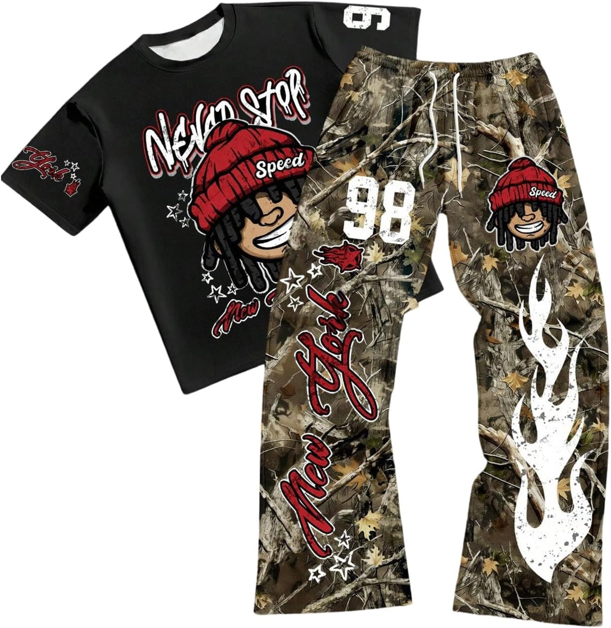 Men'S Y2K Outfits 2 Piece Graphic Tee and Pants Rave Sweatsuits Set