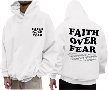 Faith over Fear Hoodie Men Christian Jesus Sweatshirts Bible Verse Graphic Hoodies Inspirational Streetwear Pullover